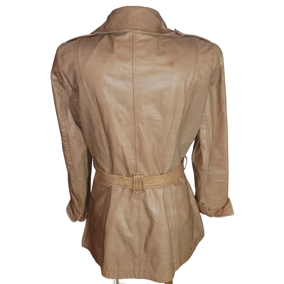 Black Rivet Women's Tan Leather Belted Jacket L - Picture 7 of 10